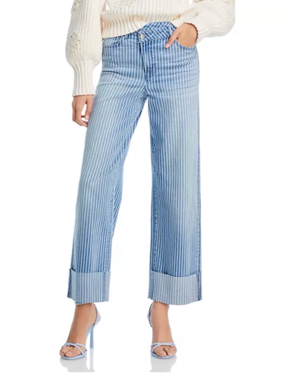 Aqua Striped Cuffed Dad Jeans in Medium Wash